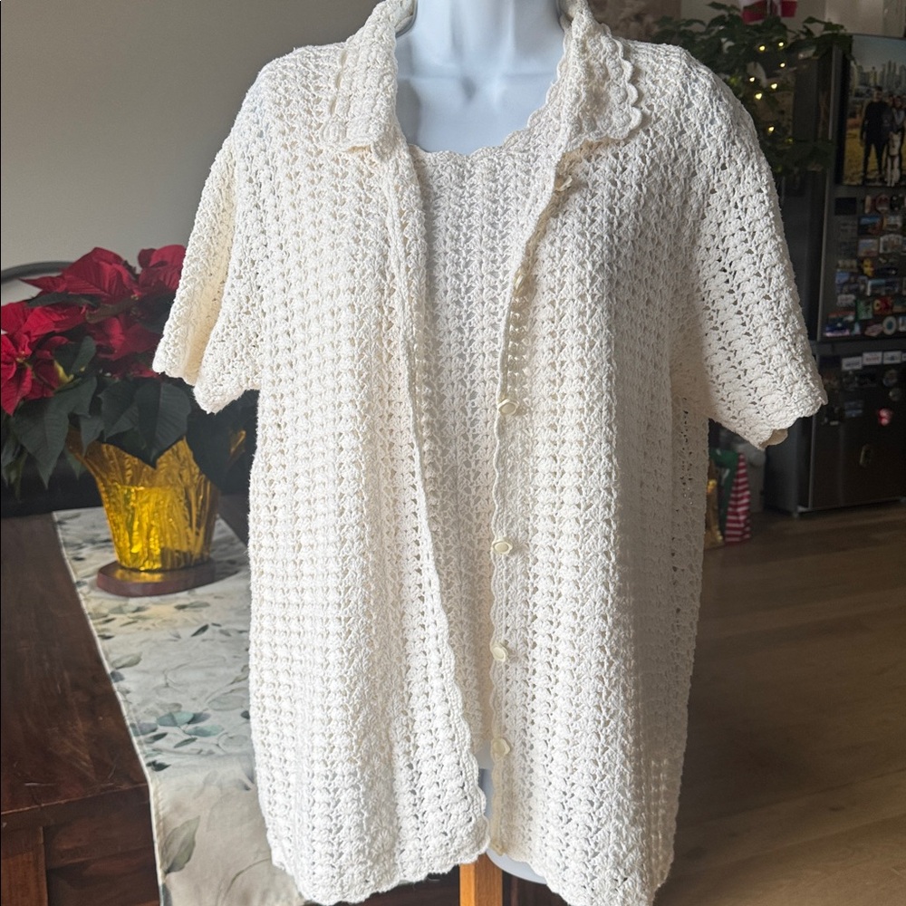 Vintage Elegant Cream Women's Knit Cardigan